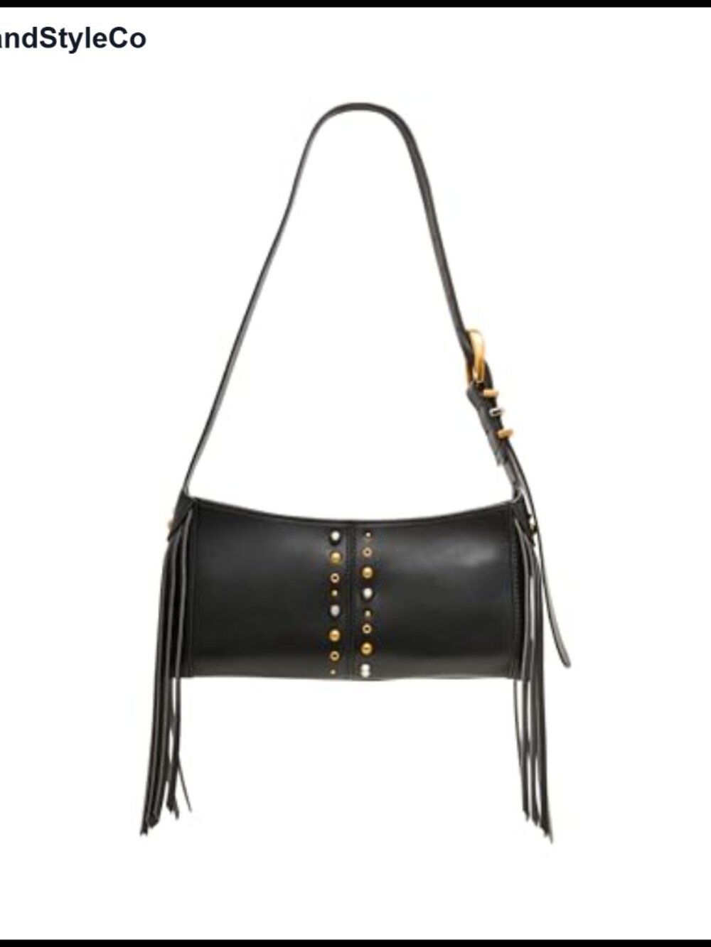 Faux Leather Fringe Hobo Bag with Studs and Adjustable Strap